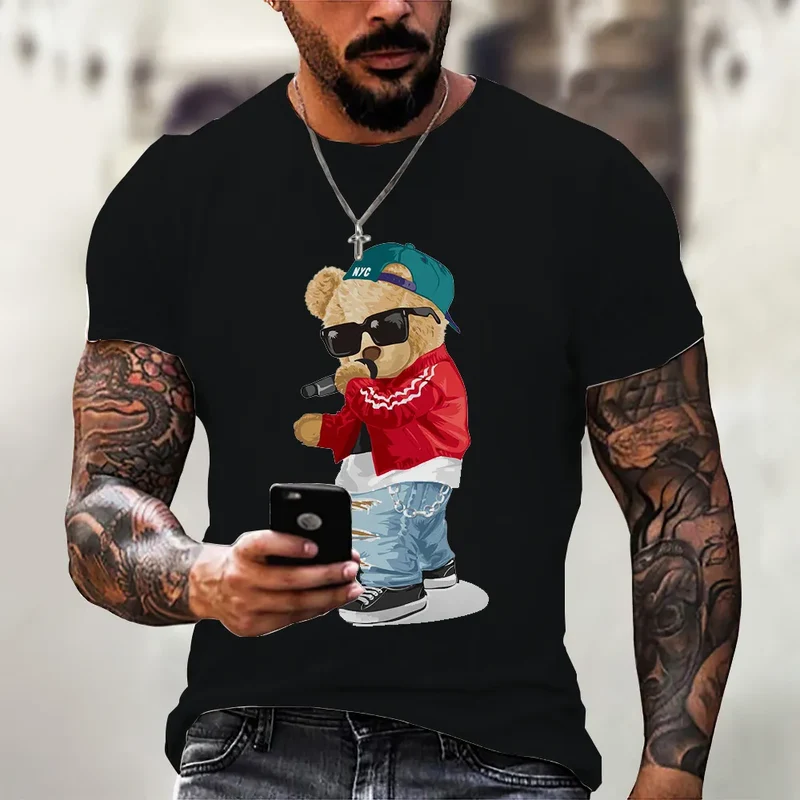 Herren Fashion Vintage Teddy Bear 3D T-Shirt Rundhals Unisex Sommer Streetwear