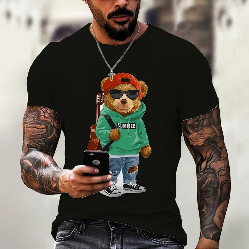 Herren Fashion Vintage Teddy Bear 3D T-Shirt Rundhals Unisex Sommer Streetwear