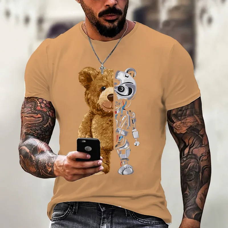 Herren Fashion Vintage Teddy Bear 3D T-Shirt Rundhals Unisex Sommer Streetwear