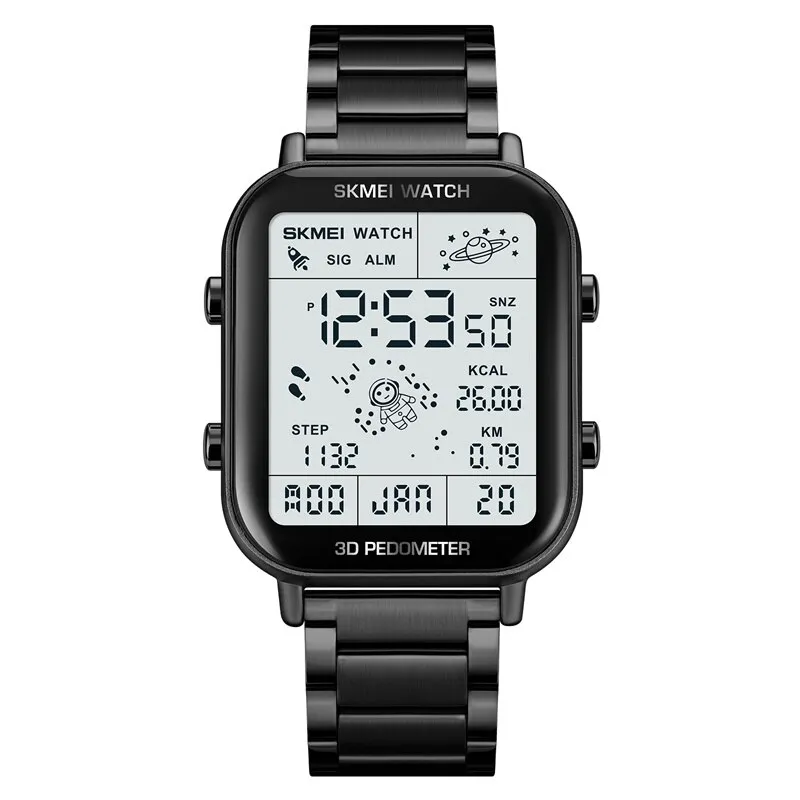 Herren Armbanduhr Digital Uhr Silber Edelstahl Quarzuhr Luxus Chronograph