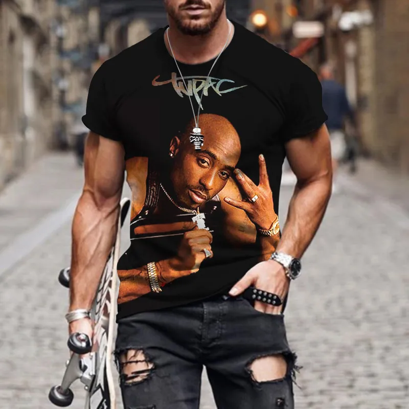 Herren Fashion Vintage Rapper Hip Hop T-Shirt Rundhals Unisex Sommer Streetwear