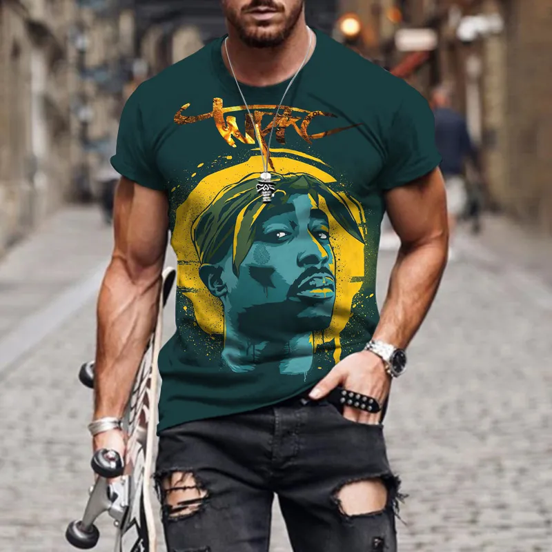 Herren Fashion Vintage Rapper Hip Hop T-Shirt Rundhals Unisex Sommer Streetwear