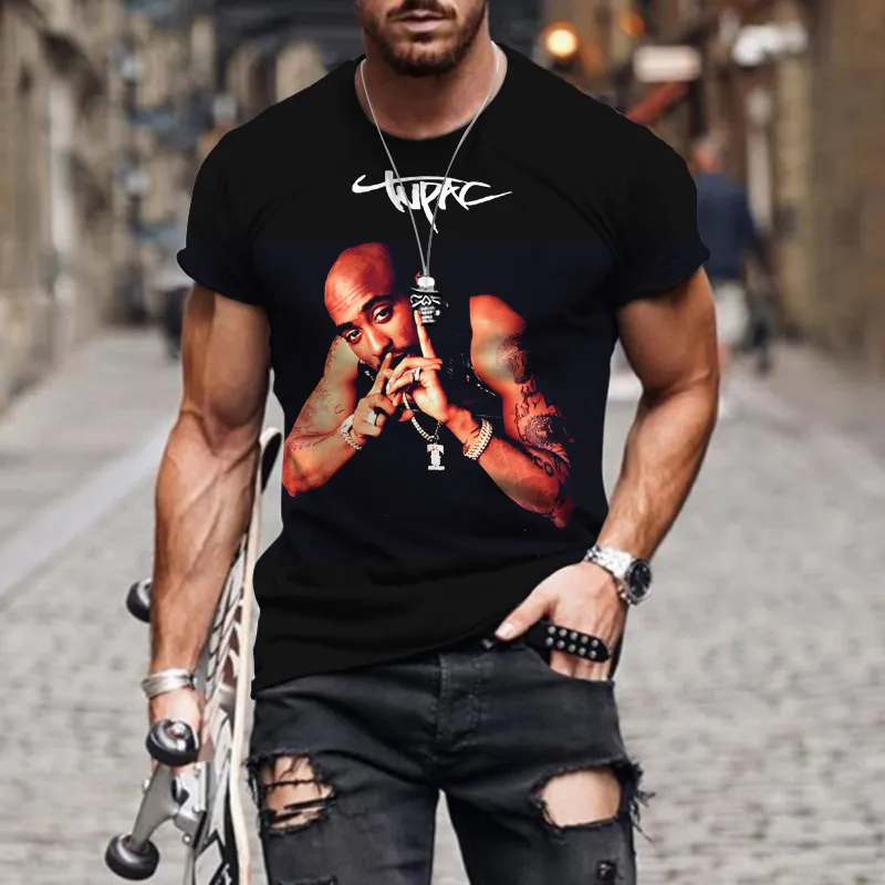 Herren Fashion Vintage Rapper Hip Hop T-Shirt Rundhals Unisex Sommer Streetwear
