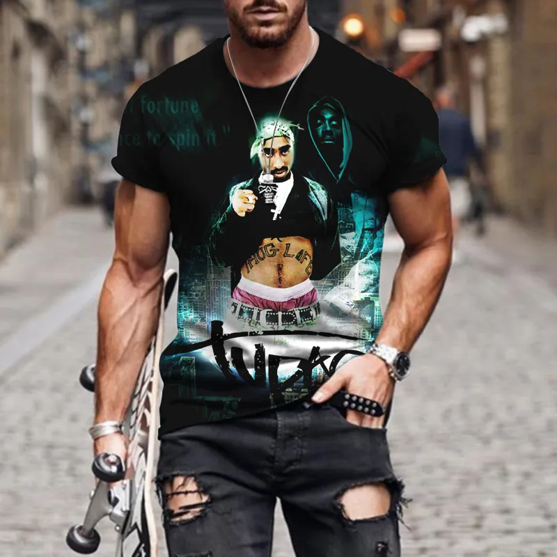 Herren Fashion Vintage Rapper Hip Hop T-Shirt Rundhals Unisex Sommer Streetwear