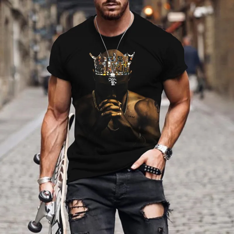 Herren Fashion Vintage Rapper Hip Hop T-Shirt Rundhals Unisex Sommer Streetwear