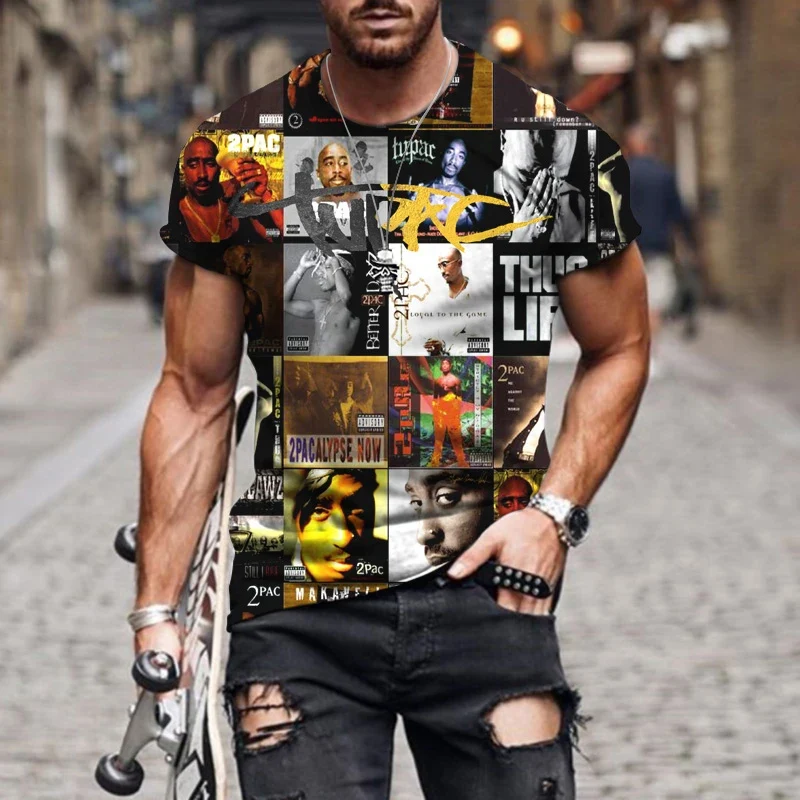 Herren Fashion Vintage Rapper Hip Hop T-Shirt Rundhals Unisex Sommer Streetwear