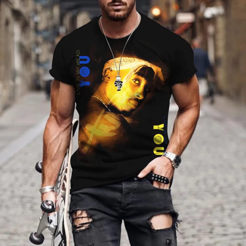 Herren Fashion Vintage Rapper Hip Hop T-Shirt Rundhals Unisex Sommer Streetwear