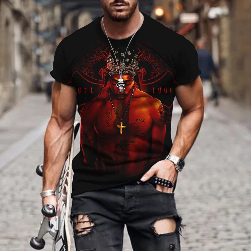 Herren Fashion Vintage Rapper Hip Hop T-Shirt Rundhals Unisex Sommer Streetwear