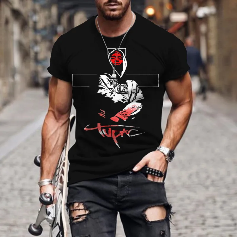 Herren Fashion Vintage Rapper Hip Hop T-Shirt Rundhals Unisex Sommer Streetwear