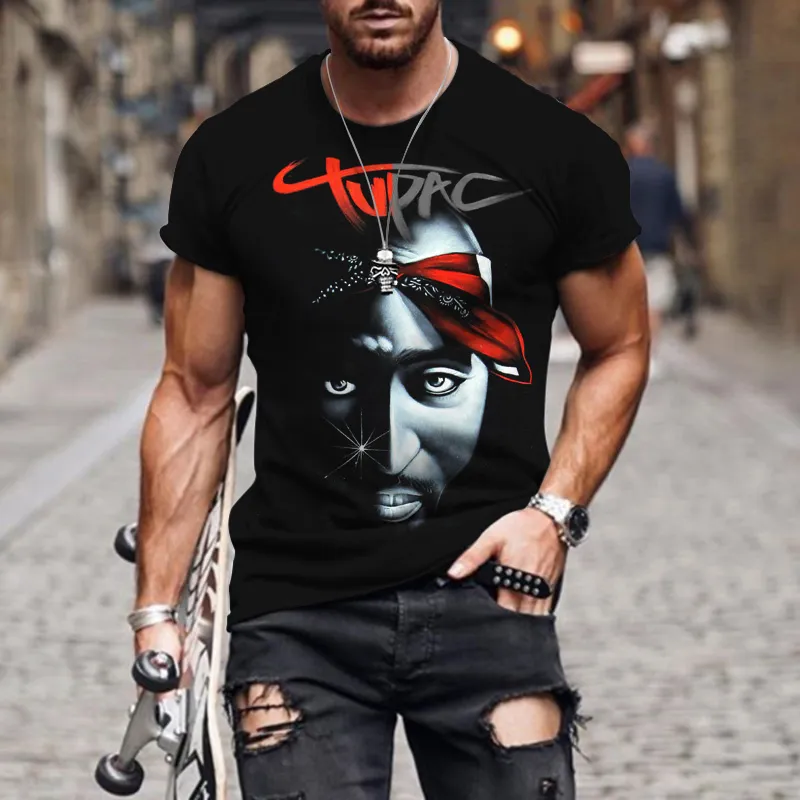 Herren Fashion Vintage Rapper Hip Hop T-Shirt Rundhals Unisex Sommer Streetwear