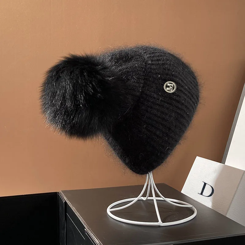 Damen Wolle Mütze Wintermütze Strickmütze Gefüttert Pudel Bommelmütze Pudelmütze