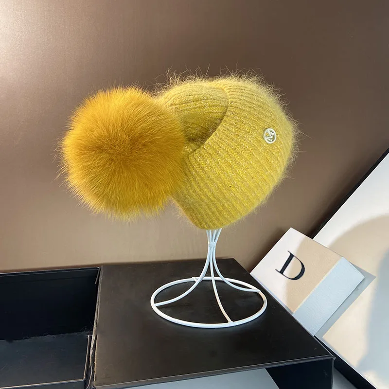 Damen Wolle Mütze Wintermütze Strickmütze Gefüttert Pudel Bommelmütze Pudelmütze