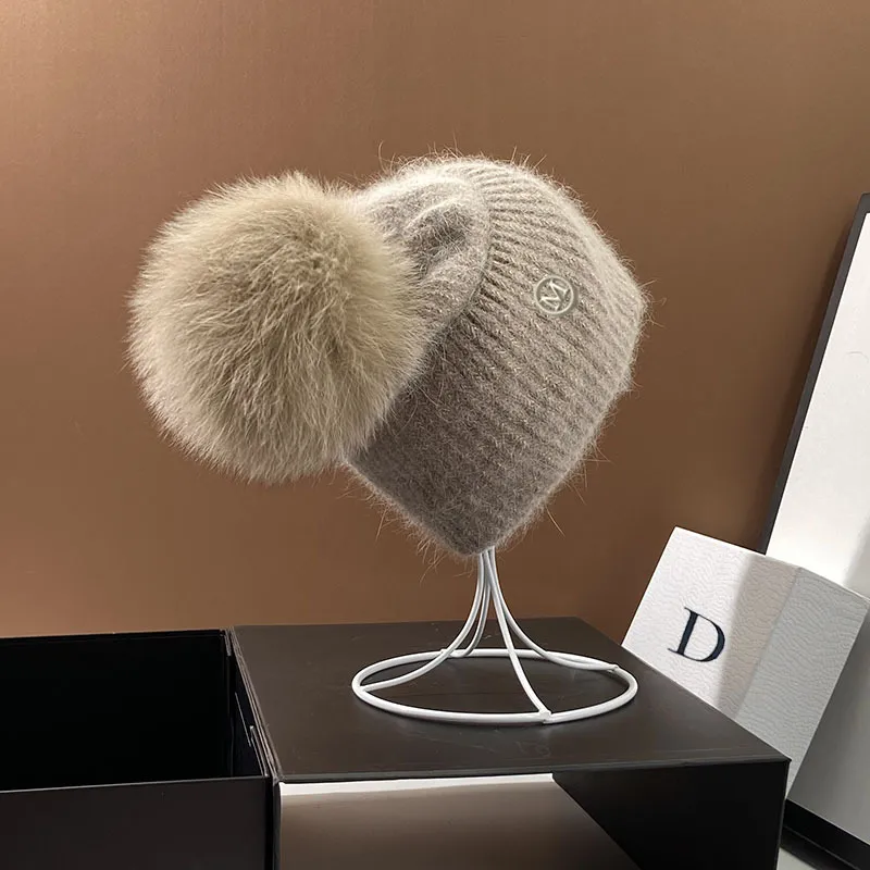 Damen Wolle Mütze Wintermütze Strickmütze Gefüttert Pudel Bommelmütze Pudelmütze