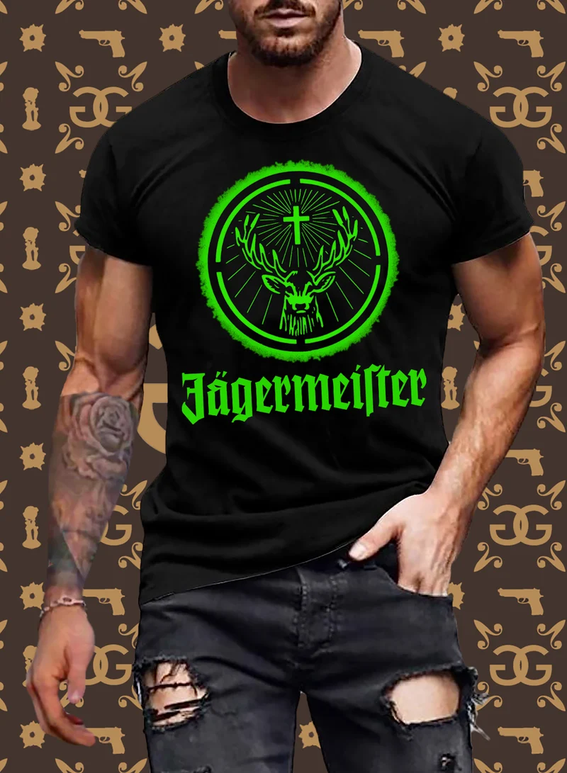 Fashion Herren Jägermeister T-Shirt Rundhals Unisex 100% Baumwolle Streetwear