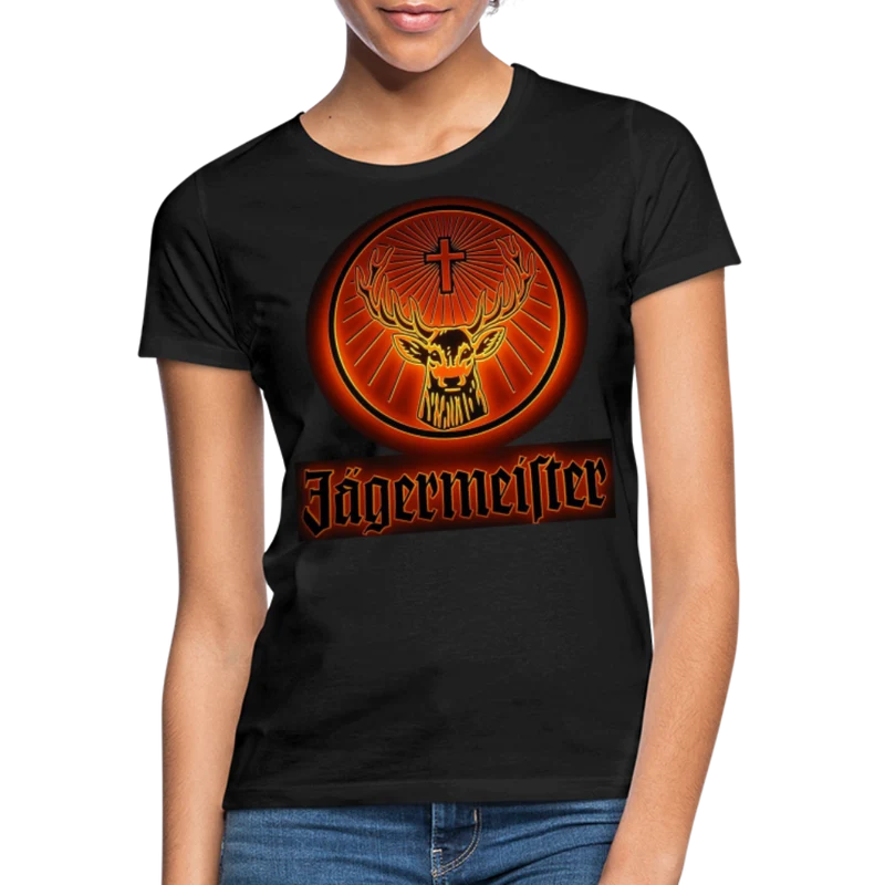 Frauen Sommer Top Jägermeister T-Shirt Rundhals Streetwear lockeres Damentop