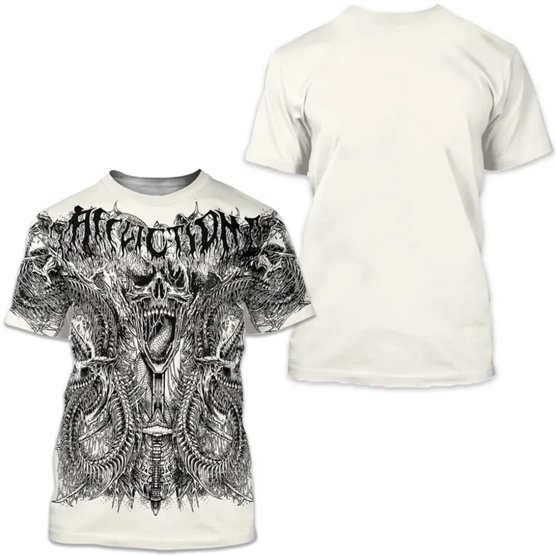 Männer Metal Skull 3D Print T-Shirt Rundhals Unisex Sommer Streetwear Shirt Top