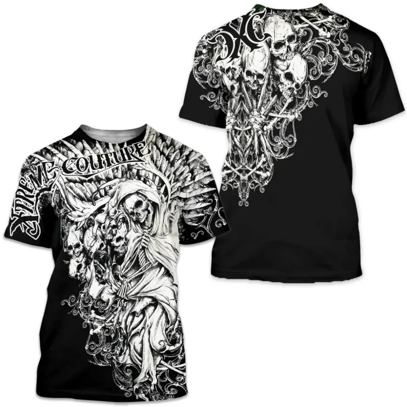 Männer Metal Skull 3D Print T-Shirt Rundhals Unisex Sommer Streetwear Shirt Top
