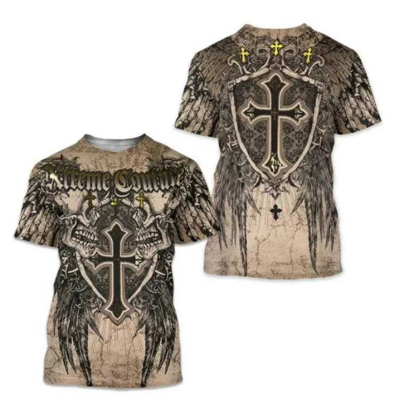 Männer Metal Skull 3D Print T-Shirt Rundhals Unisex Sommer Streetwear Shirt Top