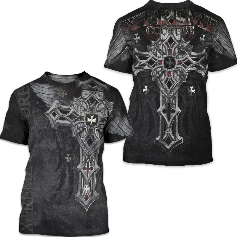 Männer Metal Skull 3D Print T-Shirt Rundhals Unisex Sommer Streetwear Shirt Top