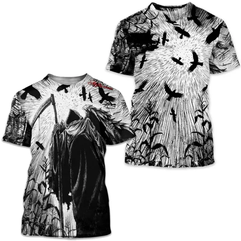 Männer Metal Skull 3D Print T-Shirt Rundhals Unisex Sommer Streetwear Shirt Top
