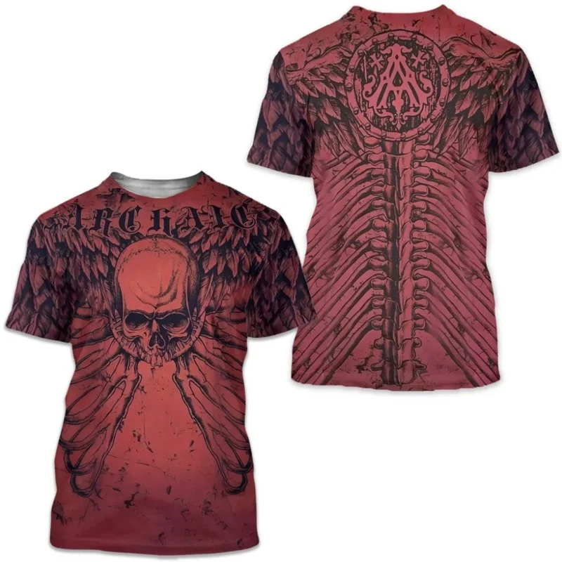 Männer Metal Skull 3D Print T-Shirt Rundhals Unisex Sommer Streetwear Shirt Top