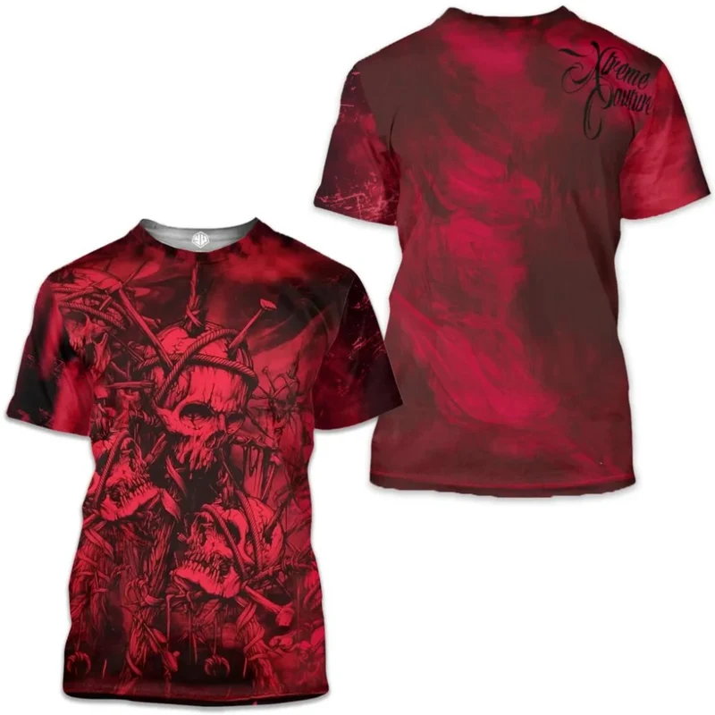 Männer Metal Skull 3D Print T-Shirt Rundhals Unisex Sommer Streetwear Shirt Top