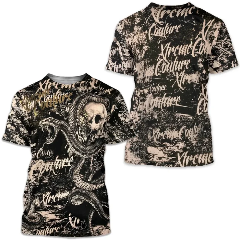 Männer Metal Skull 3D Print T-Shirt Rundhals Unisex Sommer Streetwear Shirt Top