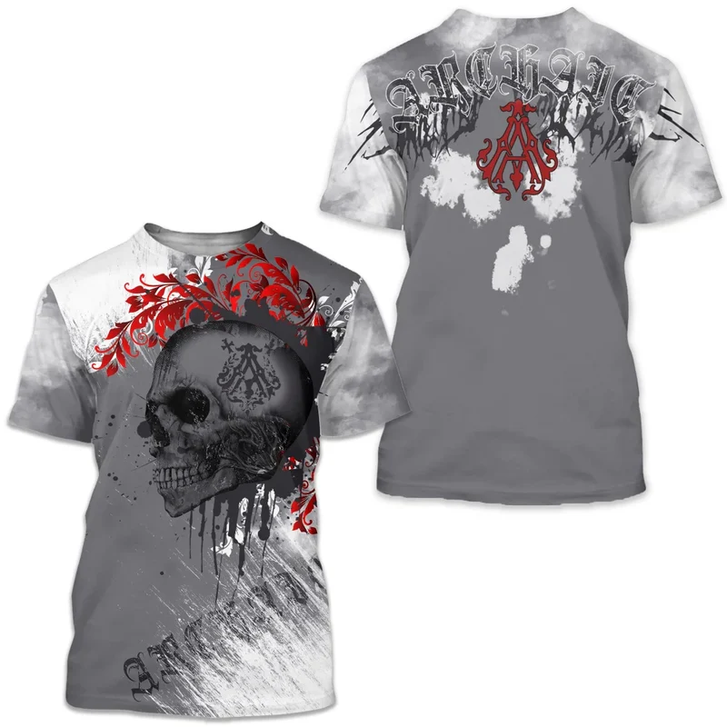 Männer Metal Skull 3D Print T-Shirt Rundhals Unisex Sommer Streetwear Shirt Top