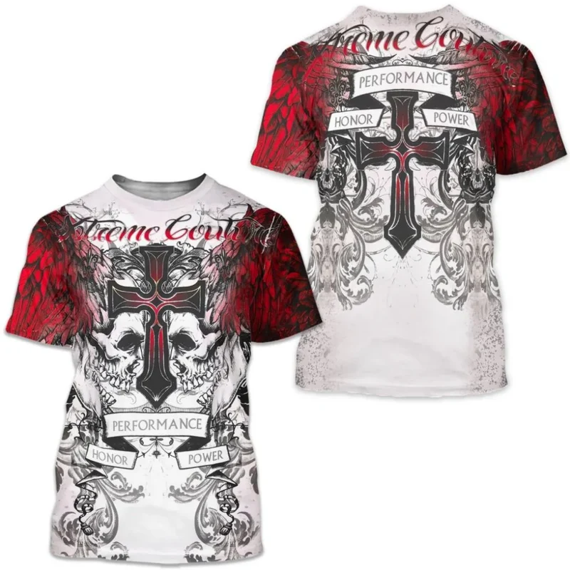 Männer Metal Skull 3D Print T-Shirt Rundhals Unisex Sommer Streetwear Shirt Top
