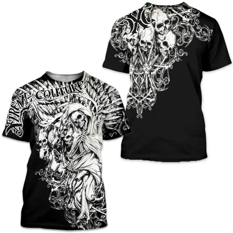 Männer Metal Skull 3D Print T-Shirt Rundhals Unisex Sommer Streetwear Shirt Top