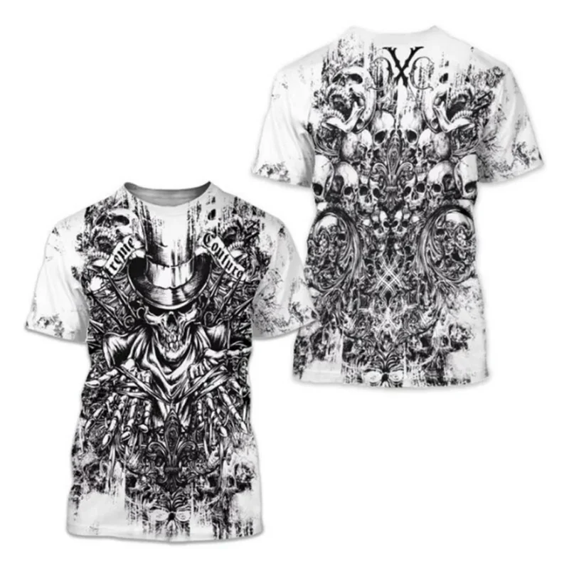 Männer Metal Skull 3D Print T-Shirt Rundhals Unisex Sommer Streetwear Shirt Top