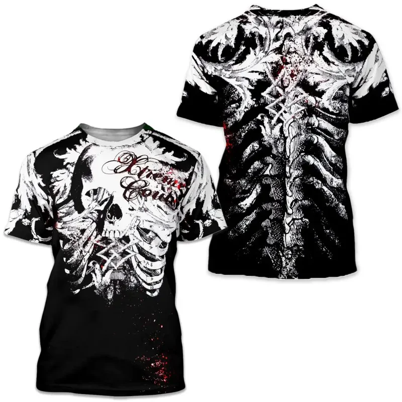 Männer Metal Skull 3D Print T-Shirt Rundhals Unisex Sommer Streetwear Shirt Top