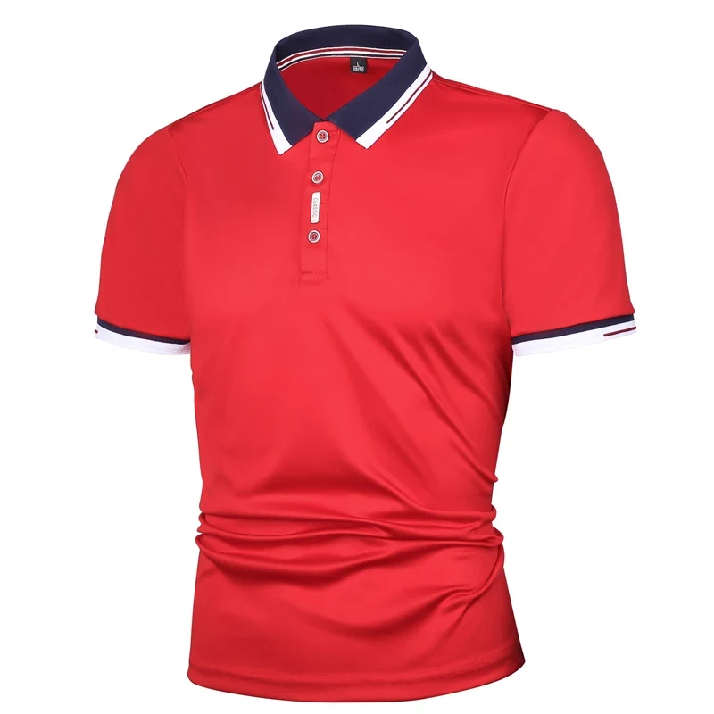 Herren Poloshirt POLO Shirt Zip Kontrast Kragen Kurzarm Slim Fit Hemd Polohemd