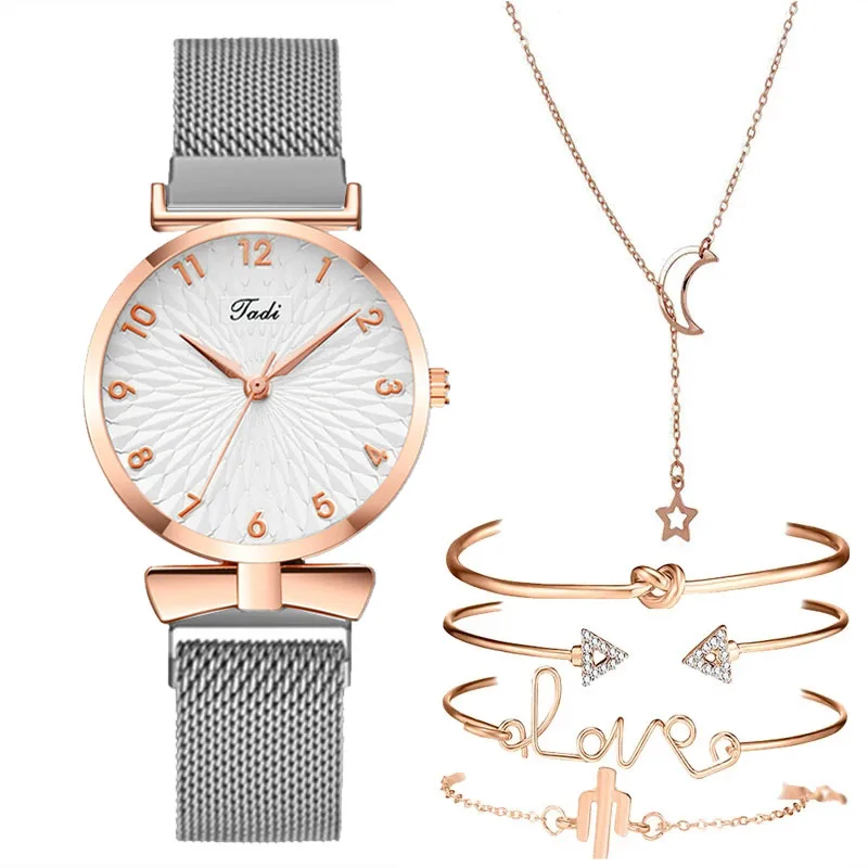 Damen Armband Uhren Set Strass Luxus Quarz Silber Gold Business Armbanduhr