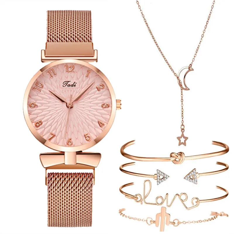 Damen Armband Uhren Set Strass Luxus Quarz Silber Gold Business Armbanduhr