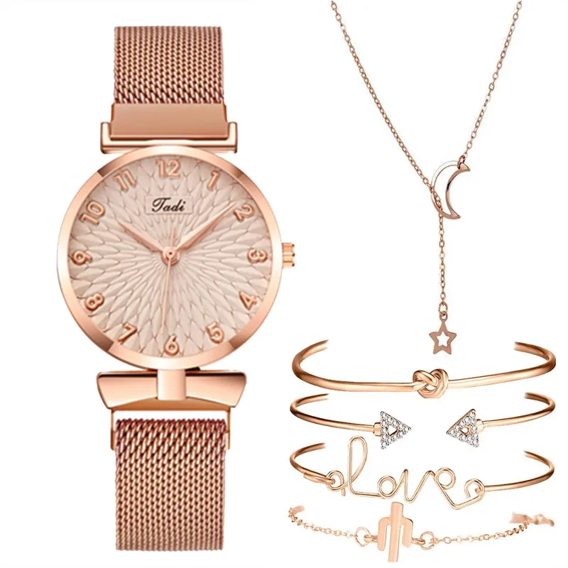 Damen Armband Uhren Set Strass Luxus Quarz Silber Gold Business Armbanduhr