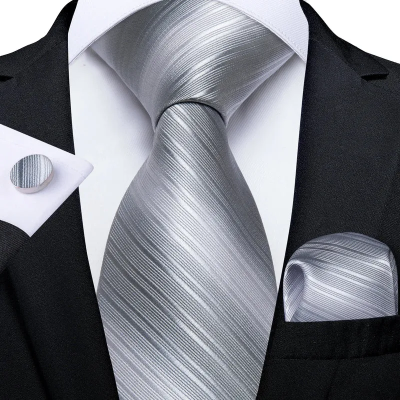 Fashion Seide Krawatte Grau Silber Herren Hochzeit Konfirmation Männer Business