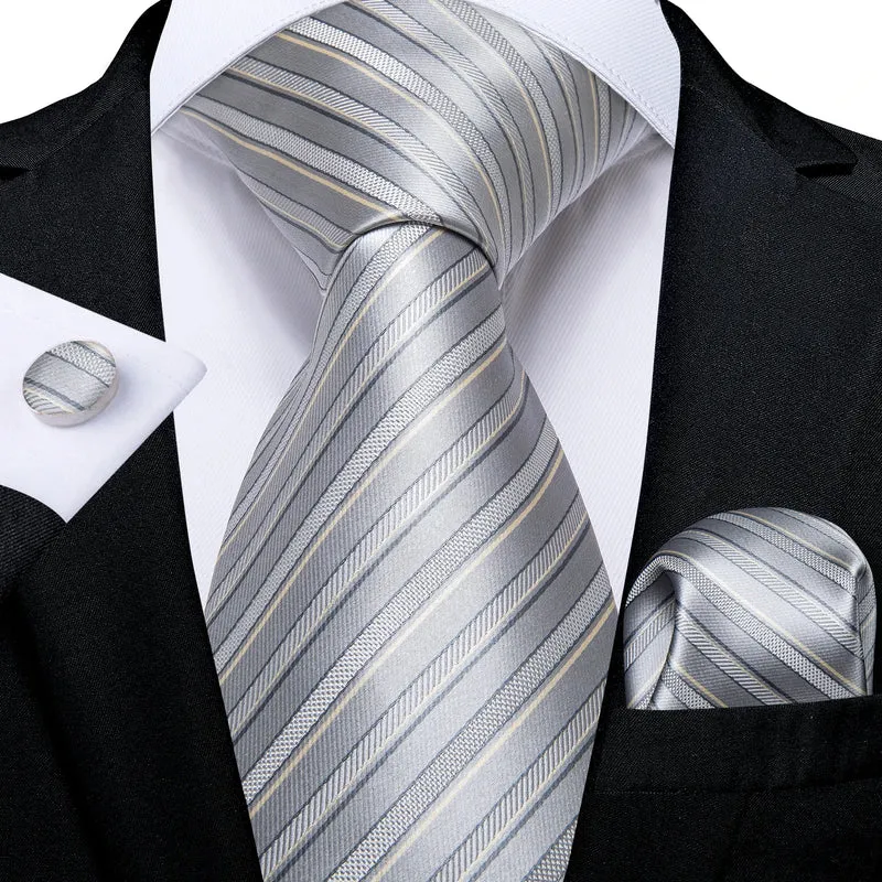 Fashion Seide Krawatte Grau Silber Herren Hochzeit Konfirmation Männer Business