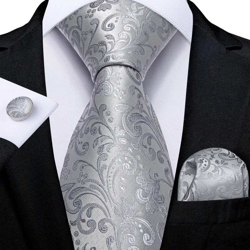 Fashion Seide Krawatte Grau Silber Herren Hochzeit Konfirmation Männer Business