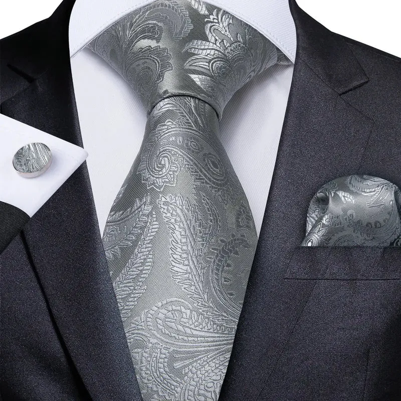 Fashion Seide Krawatte Grau Silber Herren Hochzeit Konfirmation Männer Business