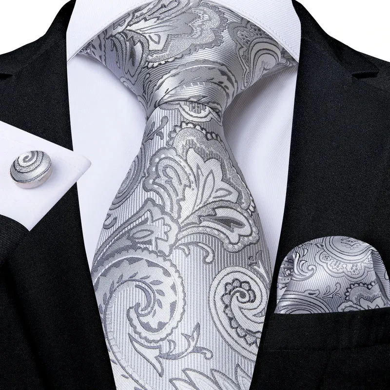 Fashion Seide Krawatte Grau Silber Herren Hochzeit Konfirmation Männer Business
