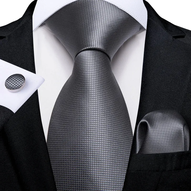 Fashion Seide Krawatte Grau Silber Herren Hochzeit Konfirmation Männer Business