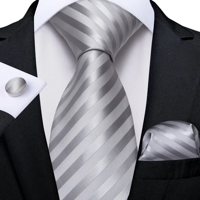 Fashion Seide Krawatte Grau Silber Herren Hochzeit Konfirmation Männer Business
