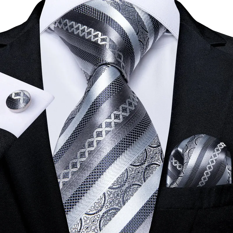 Fashion Seide Krawatte Grau Silber Herren Hochzeit Konfirmation Männer Business