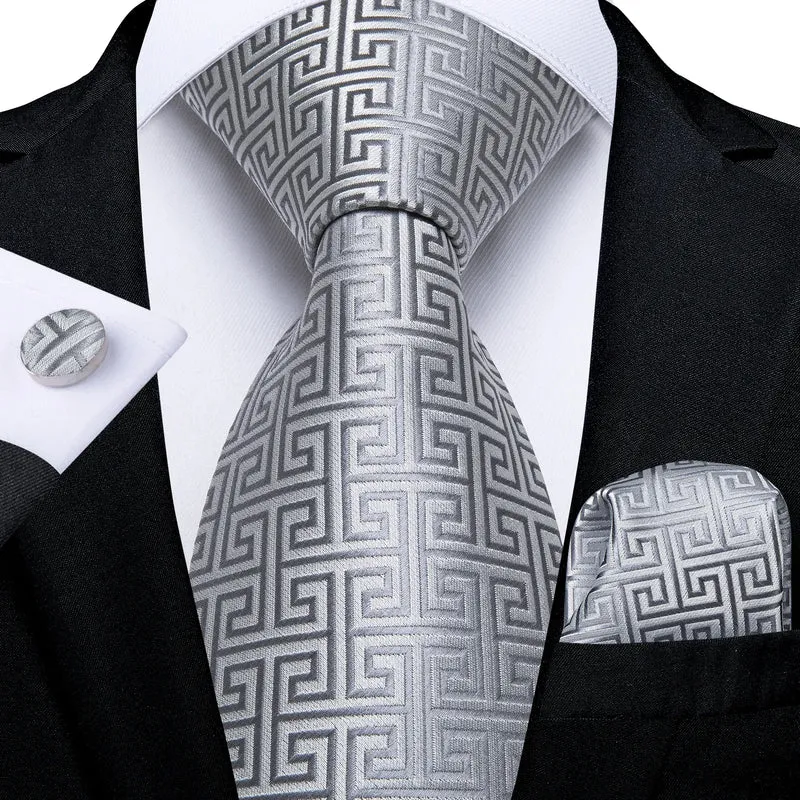 Fashion Seide Krawatte Grau Silber Herren Hochzeit Konfirmation Männer Business