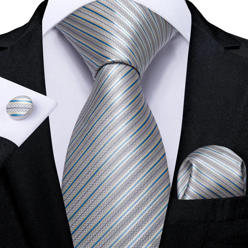 Fashion Seide Krawatte Grau Silber Herren Hochzeit Konfirmation Männer Business