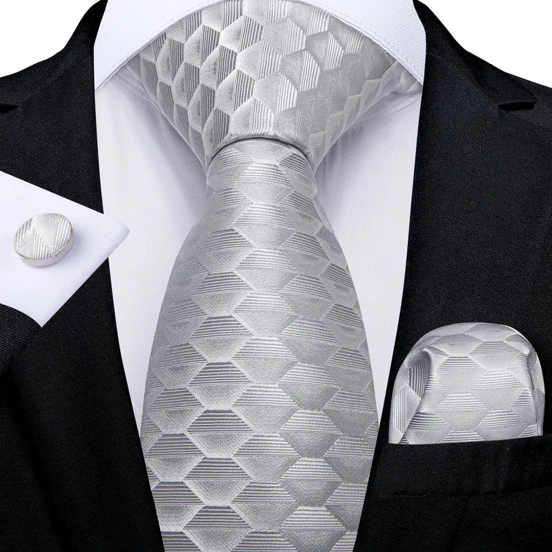 Fashion Seide Krawatte Grau Silber Herren Hochzeit Konfirmation Männer Business
