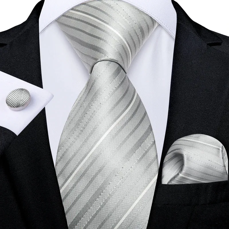 Fashion Seide Krawatte Grau Silber Herren Hochzeit Konfirmation Männer Business