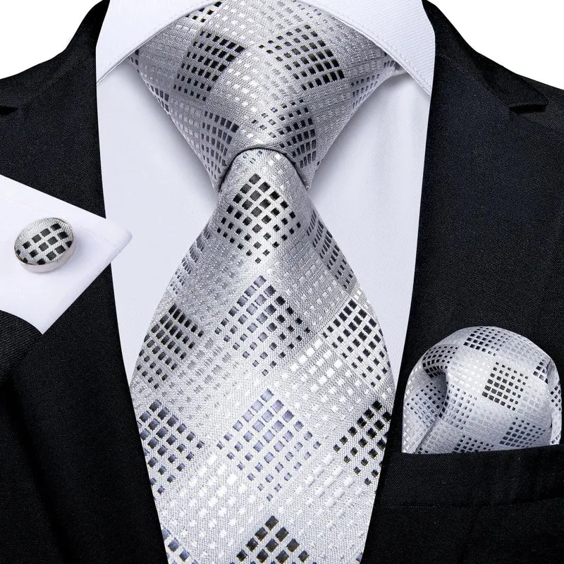 Fashion Seide Krawatte Grau Silber Herren Hochzeit Konfirmation Männer Business
