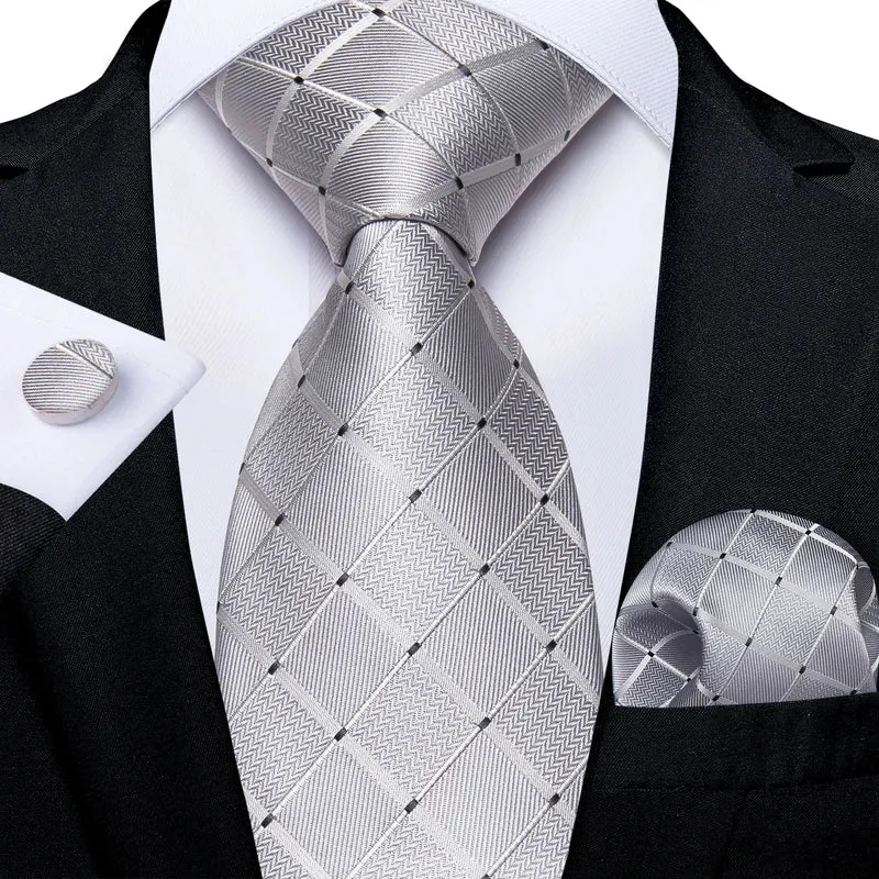 Fashion Seide Krawatte Grau Silber Herren Hochzeit Konfirmation Männer Business